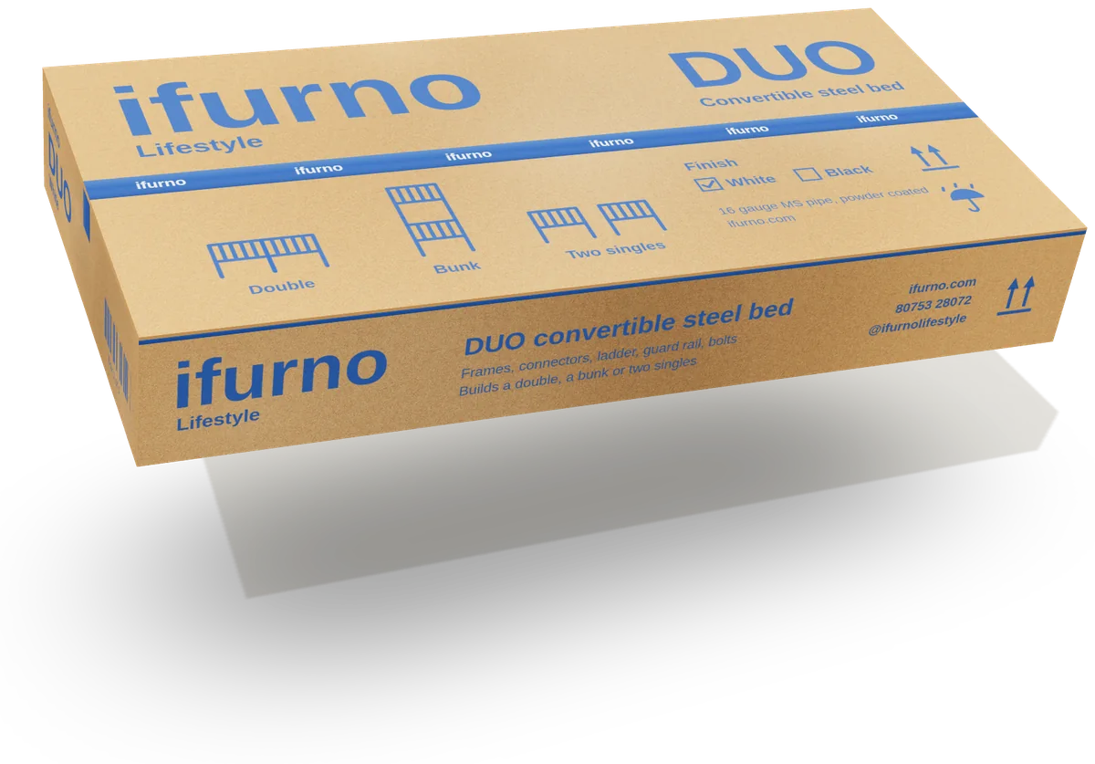 The DUO bed packed flat in its ifurno carton