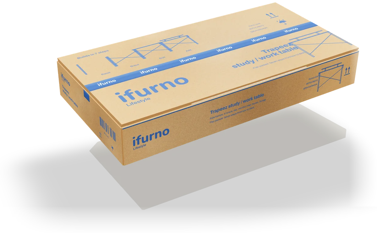 The Trapeez table packed flat in its ifurno carton